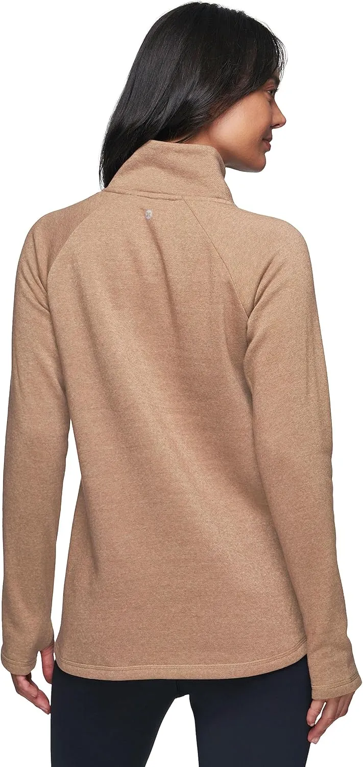 RBX Activewear Women's Fleece Sweatshirt Fashion Pullover With Pockets, Zip Mock Neck and Thumb Holes