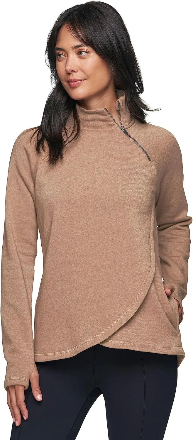 RBX Activewear Women's Fleece Sweatshirt Fashion Pullover With Pockets, Zip Mock Neck and Thumb Holes