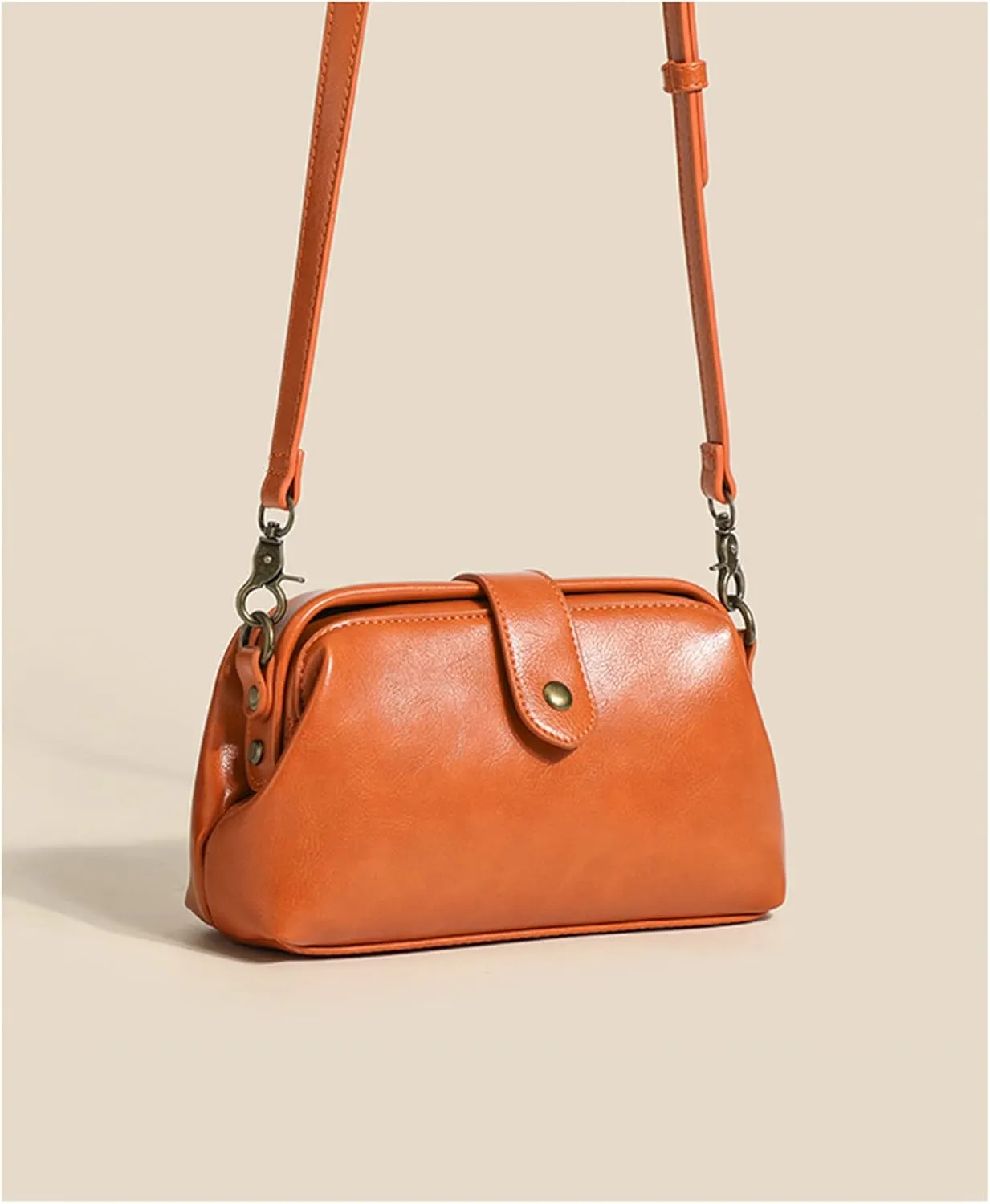 Retro Handmade Bag, Premium Leather Doctor Bag Crossbody, Unique Opening Women Shoulder Purses Commuter Bag (Brown)