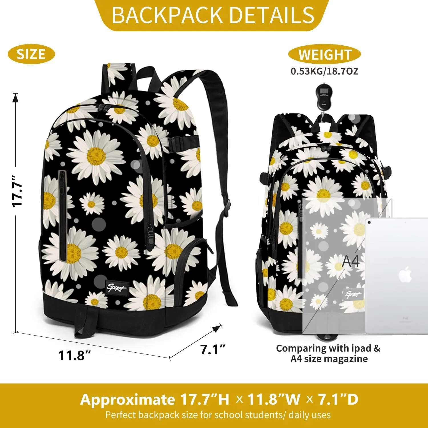 rickyh style School Backpack Travel Bag for Men & Women Lightweight College Back Pack with Laptop Compartmen