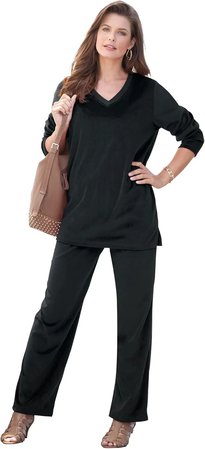 Roaman's Women's Plus Size Velour Jogger Set