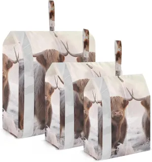 Rural Highland Cows Packing Cubes Set of 3, Lightweight Travel Luggage Organizers Foldable Bags for Easy Packing and Organization