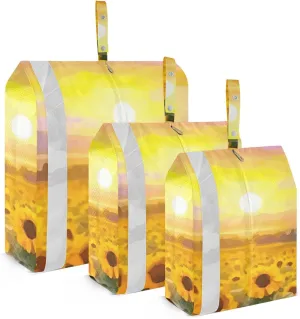 Rural Sunflowers Field Packing Cubes Set of 3, Lightweight Travel Luggage Organizers Foldable Bags for Easy Packing and Organization