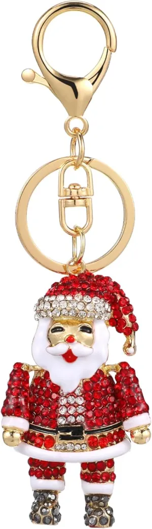 Santa Claus Keychain:Cute Cartoon Rhinestone Keychain Bling Key chain Accessories Girly Wristlet Keychain Car Keys Keychain Charms for Car Keys, Backpack pom pom