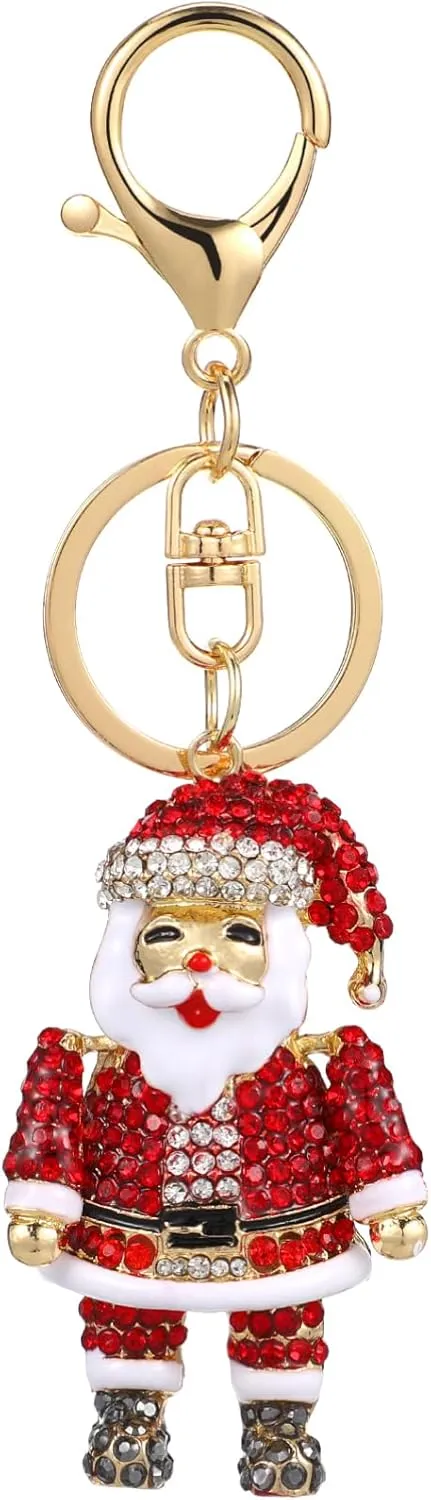 Santa Claus Keychain:Cute Cartoon Rhinestone Keychain Bling Key chain Accessories Girly Wristlet Keychain Car Keys Keychain Charms for Car Keys, Backpack pom pom