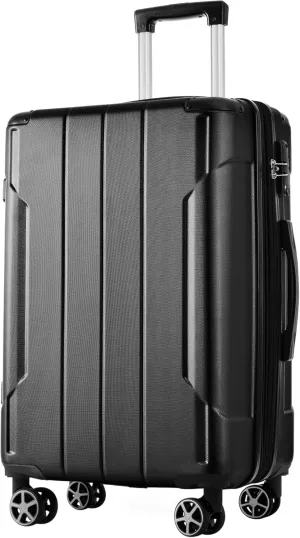 Seamless Travel with Lightweight Durable Hardshell Luggage, Expandable 28-inch Checked Suitcase with Silent Spinner Wheels, Black