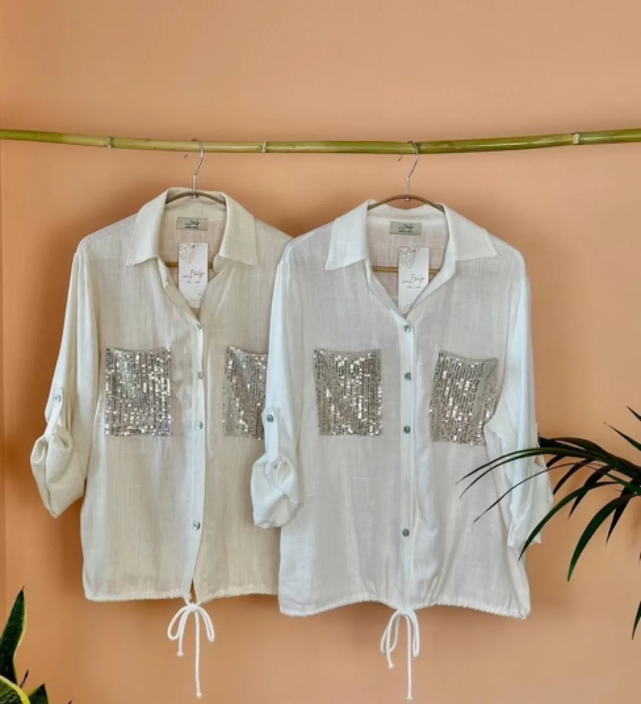 Sequins Pocket Linen Top