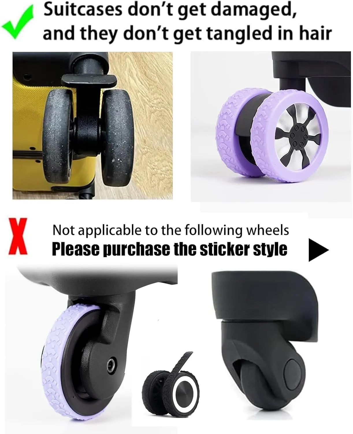 Silicone Luggage Wheel Protectors, Carry-On Suitcase Covers, Anti-Wear & Quiet, Fits 2-2.4" Spinner Wheels, Must-Have Travel Gear (yellow)