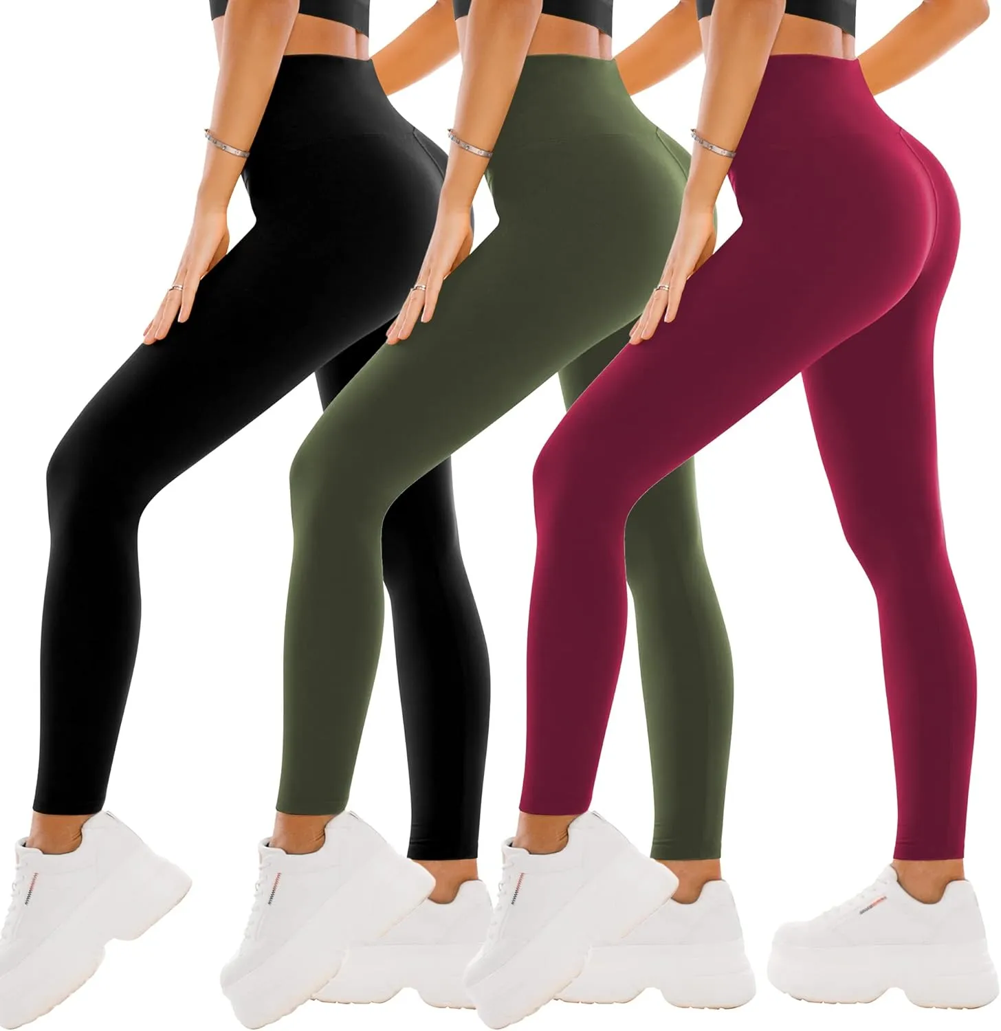 SINOPHANT 3 Pack Leggings for Women - High Waisted Tummy Control Buttery Soft Yoga Pants for Workout Athletic