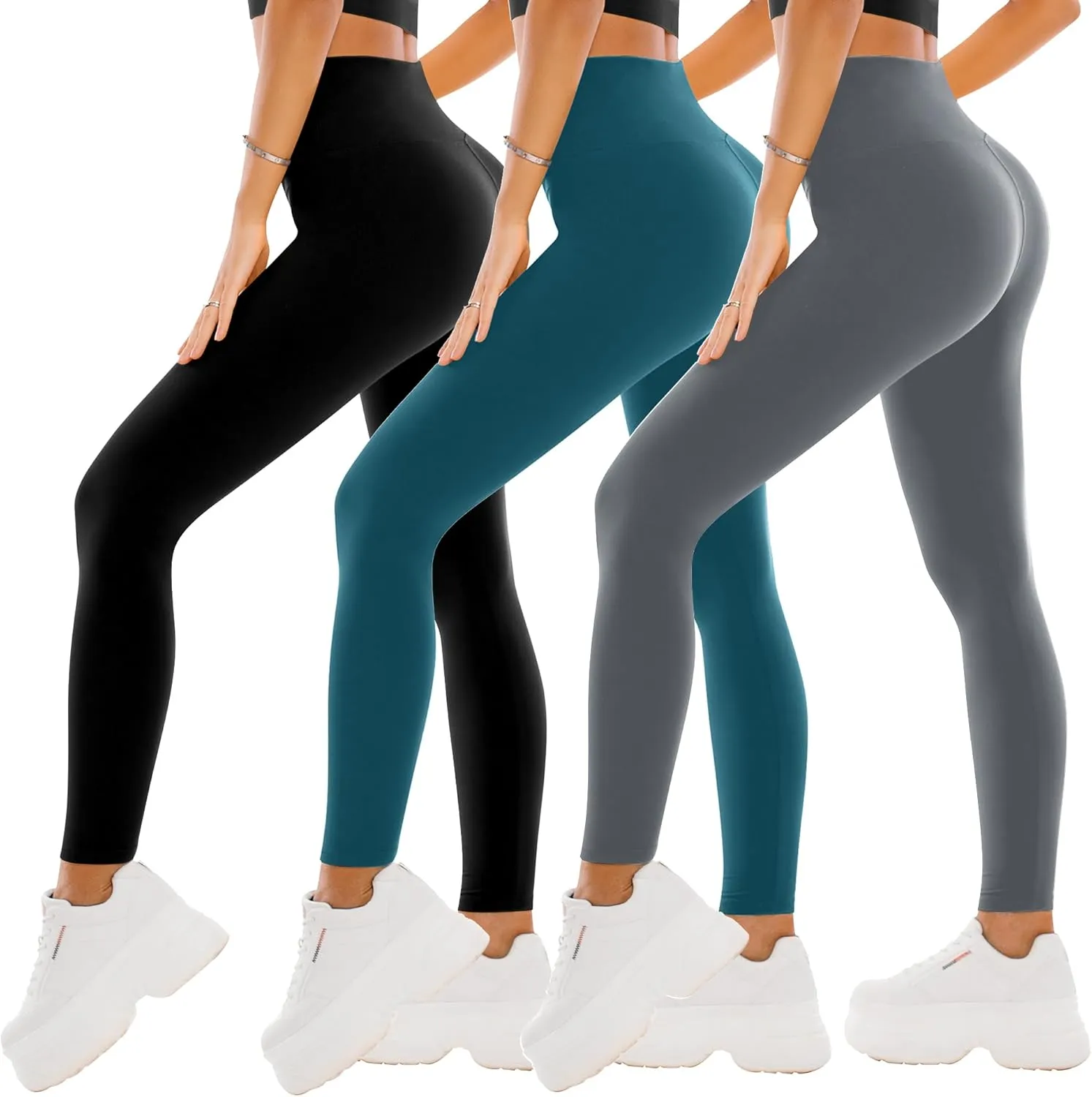 SINOPHANT 3 Pack Leggings for Women - High Waisted Tummy Control Buttery Soft Yoga Pants for Workout Athletic