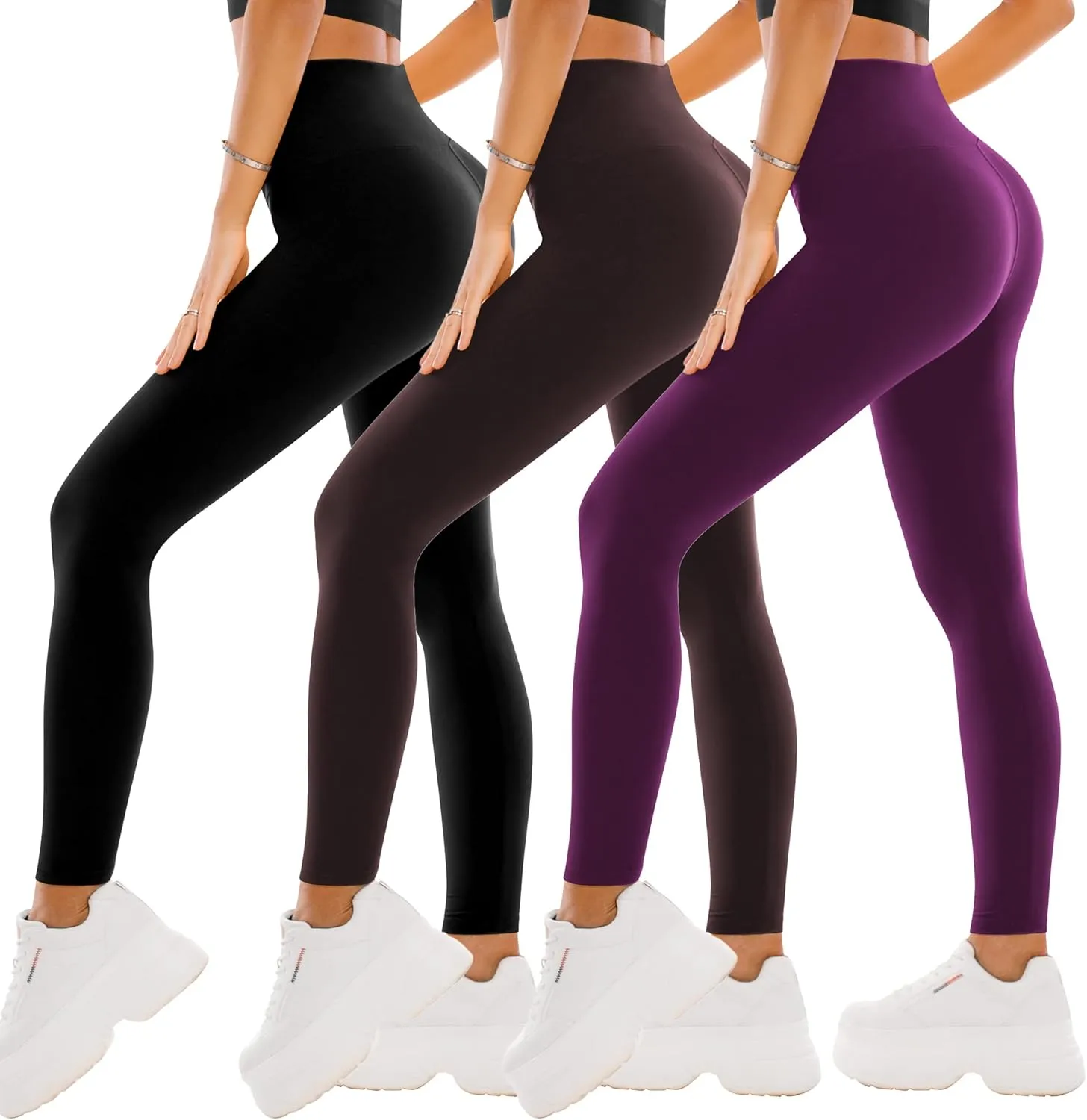 SINOPHANT 3 Pack Leggings for Women - High Waisted Tummy Control Buttery Soft Yoga Pants for Workout Athletic