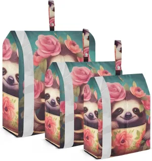 Sloth Flowers Cup Packing Cubes Set of 3, Lightweight Travel Luggage Organizers Foldable Bags for Easy Packing and Organization