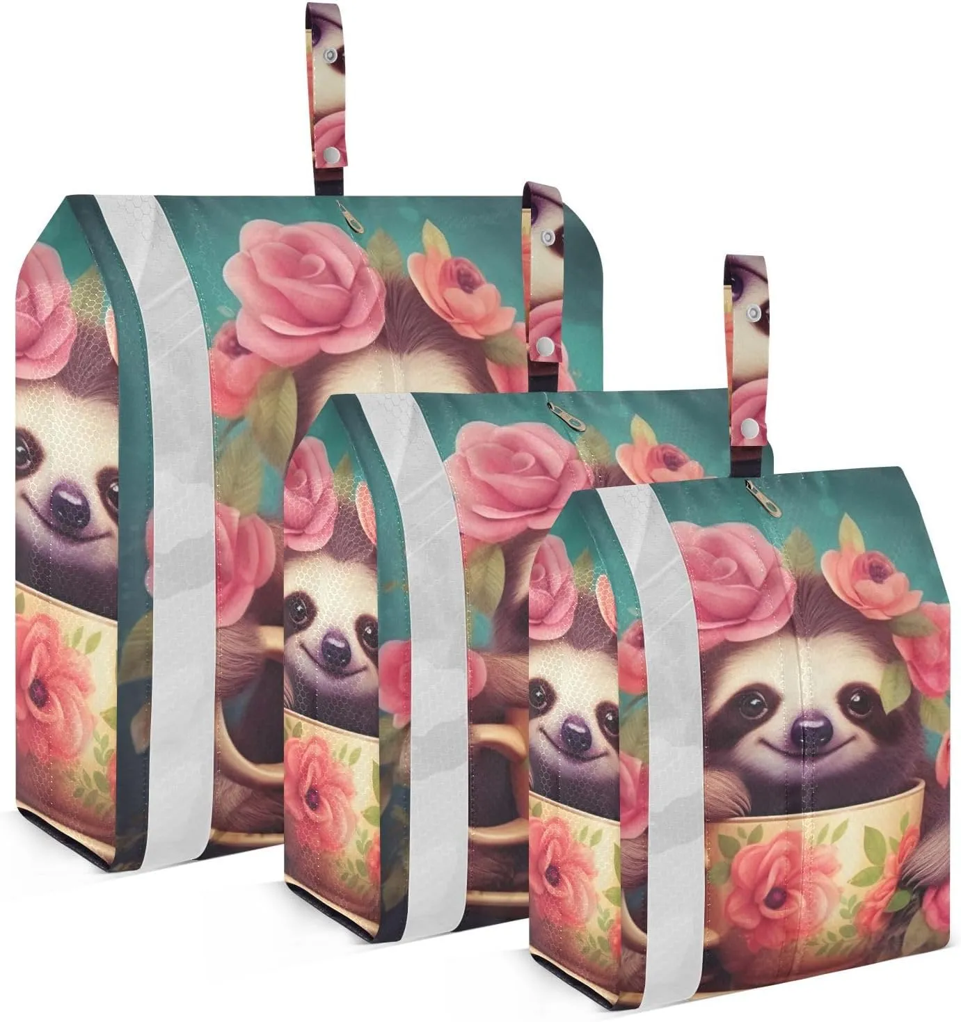 Sloth Flowers Cup Packing Cubes Set of 3, Lightweight Travel Luggage Organizers Foldable Bags for Easy Packing and Organization