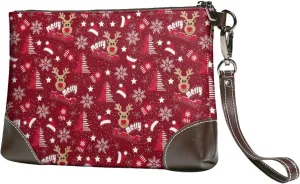 Small Clutch Purses for Women - Festive Reindeer Leather Wristlet Wallets for Women with Wrist Strap