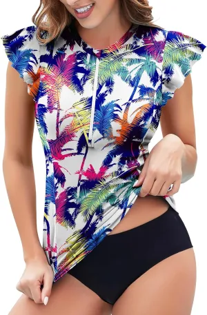 Soneven Women's Swim Shirt UPF 50  Ruffle Sleeve Rash Guard UV Sun Protection Swimsuit Top Bathing Suit No Bottom