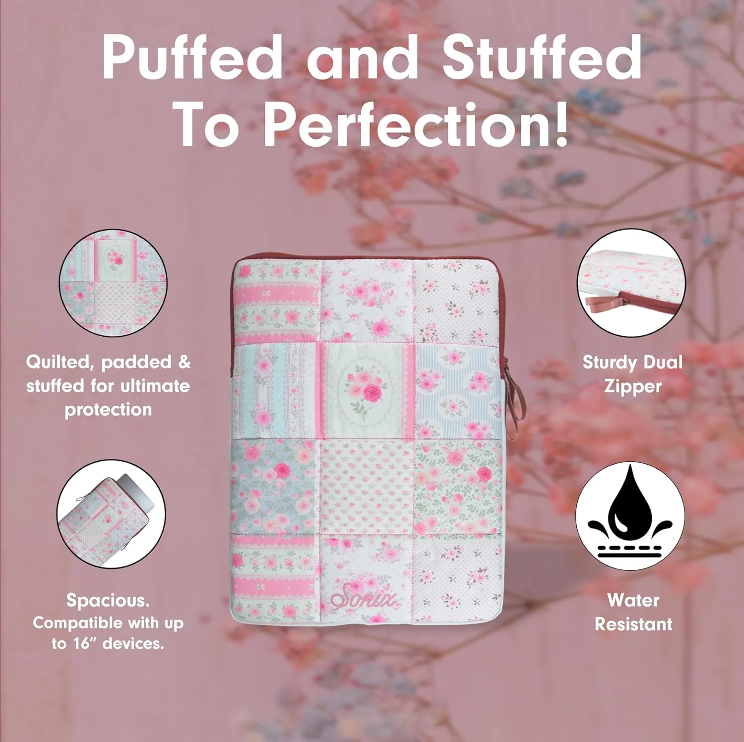 Sonix | Puffy Laptop Sleeve | 15-16 Inch, Quilted Pillow Puffer Laptop Carrying Case, Computer Sleeve | Patchwork Cottage