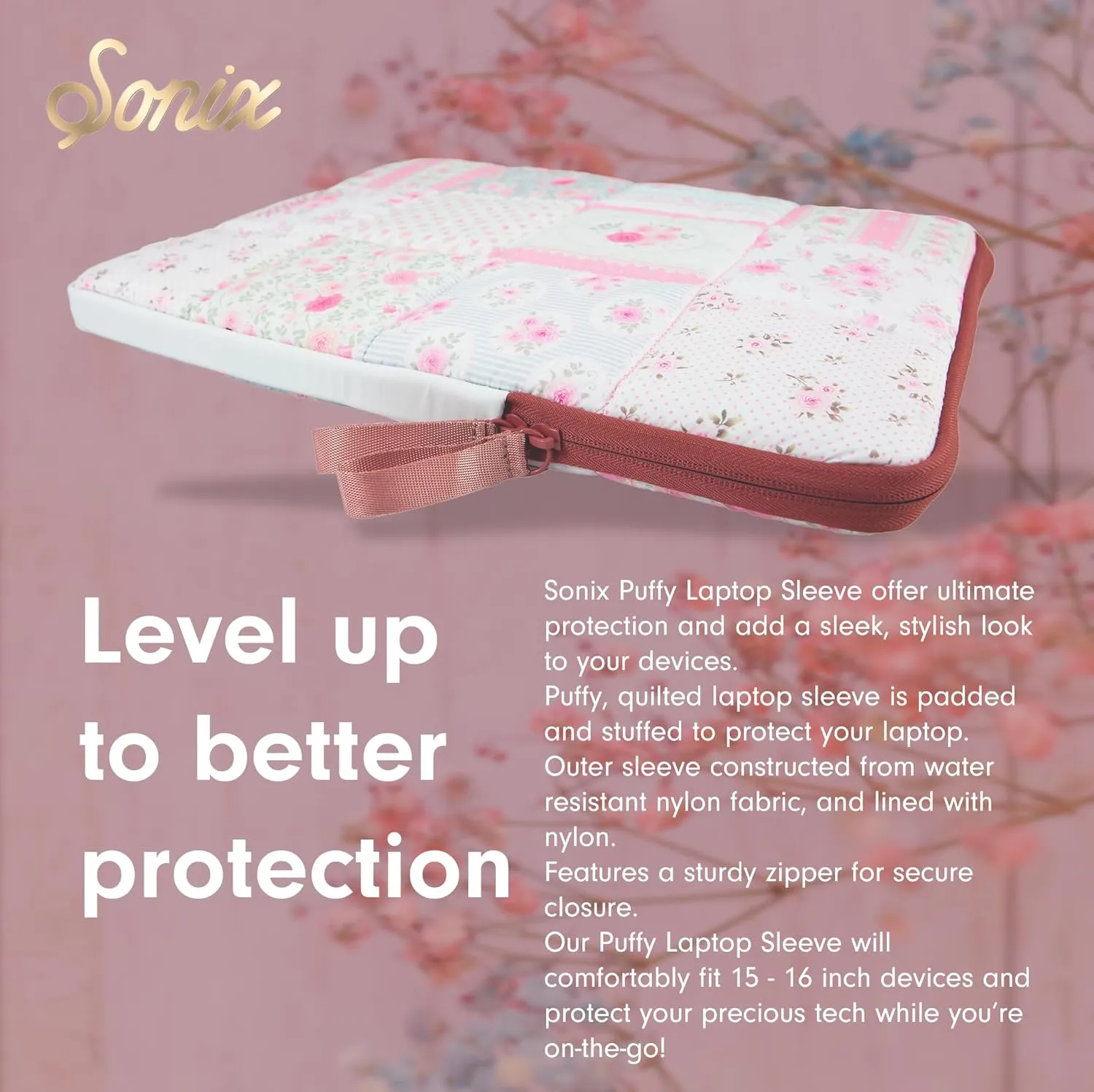 Sonix | Puffy Laptop Sleeve | 15-16 Inch, Quilted Pillow Puffer Laptop Carrying Case, Computer Sleeve | Patchwork Cottage