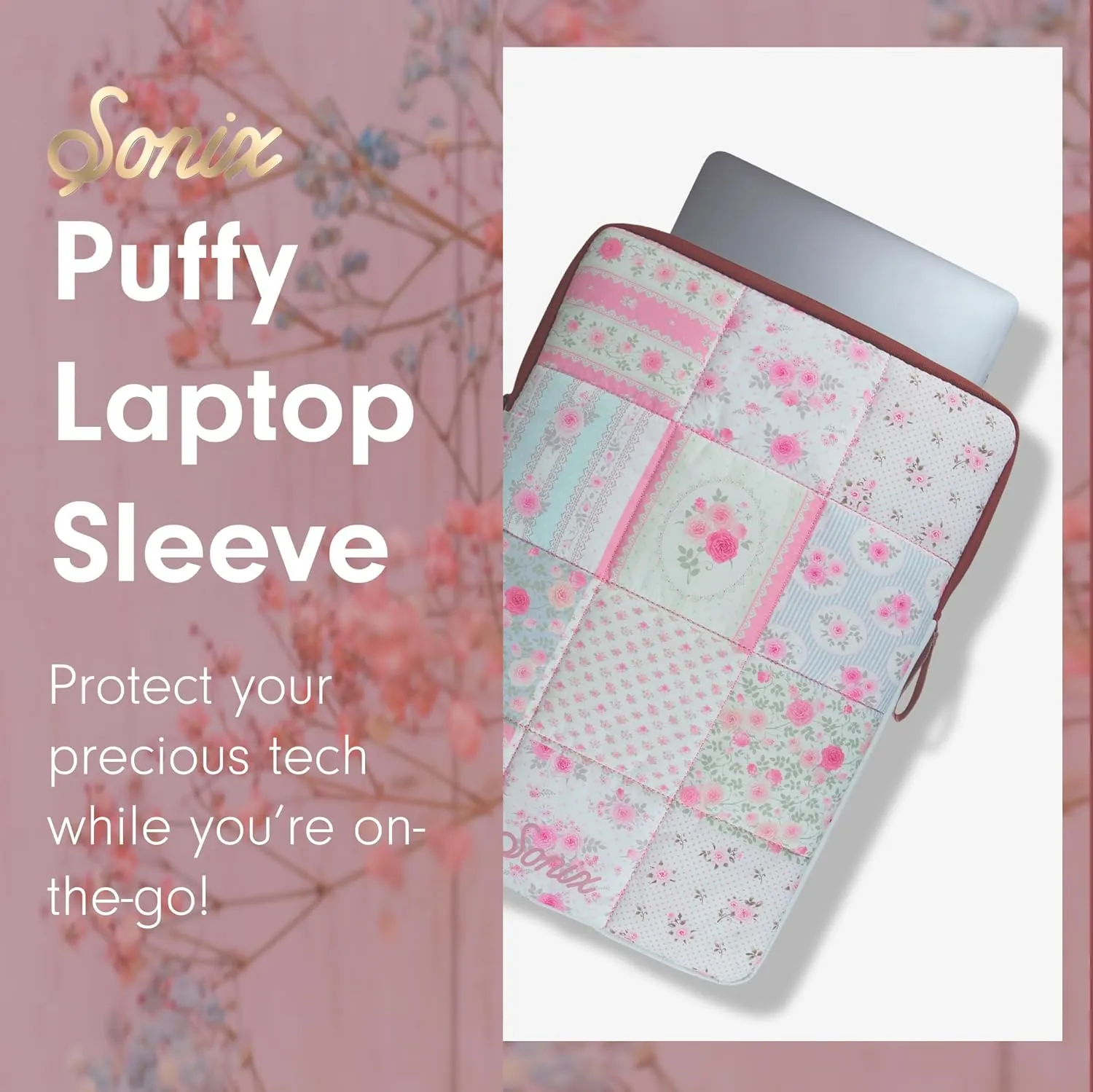 Sonix | Puffy Laptop Sleeve | 15-16 Inch, Quilted Pillow Puffer Laptop Carrying Case, Computer Sleeve | Patchwork Cottage
