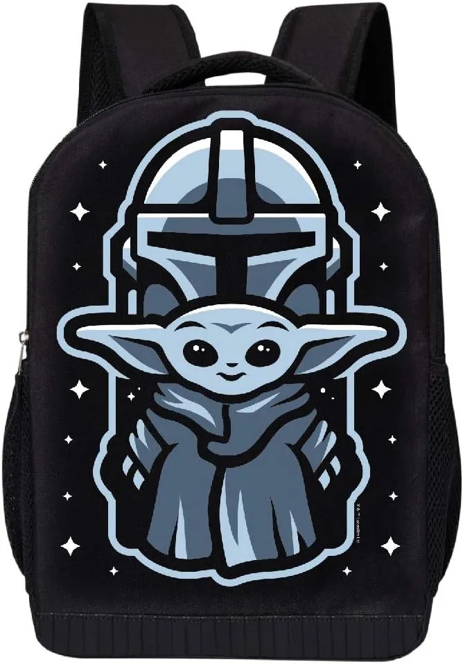 STAR WARS BLACK MANDALORIAN BACKPACK 18 INCH AIR MESH PADDED BAG (Mando Child Blue)