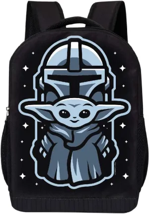 STAR WARS BLACK MANDALORIAN BACKPACK 18 INCH AIR MESH PADDED BAG (Mando Child Blue)