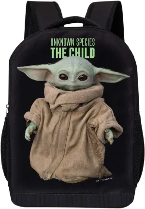 STAR WARS BLACK MANDALORIAN BACKPACK 18 INCH AIR MESH PADDED BAG (The Child Unknown Species)