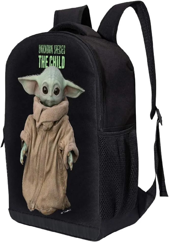 STAR WARS BLACK MANDALORIAN BACKPACK 18 INCH AIR MESH PADDED BAG (The Child Unknown Species)