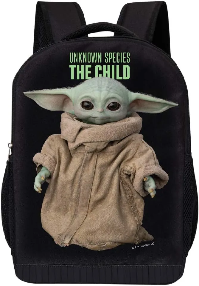 STAR WARS BLACK MANDALORIAN BACKPACK 18 INCH AIR MESH PADDED BAG (The Child Unknown Species)