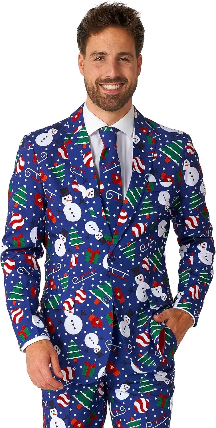 Suitmeister Men's Christmas Suit - Ugly Holiday Festive Outfit - Includes Blazer, Pants, Tie