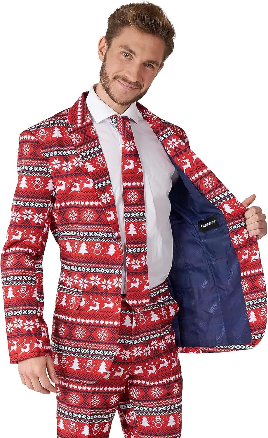 Suitmeister Men's Christmas Suit - Ugly Holiday Festive Outfit - Includes Blazer, Pants, Tie