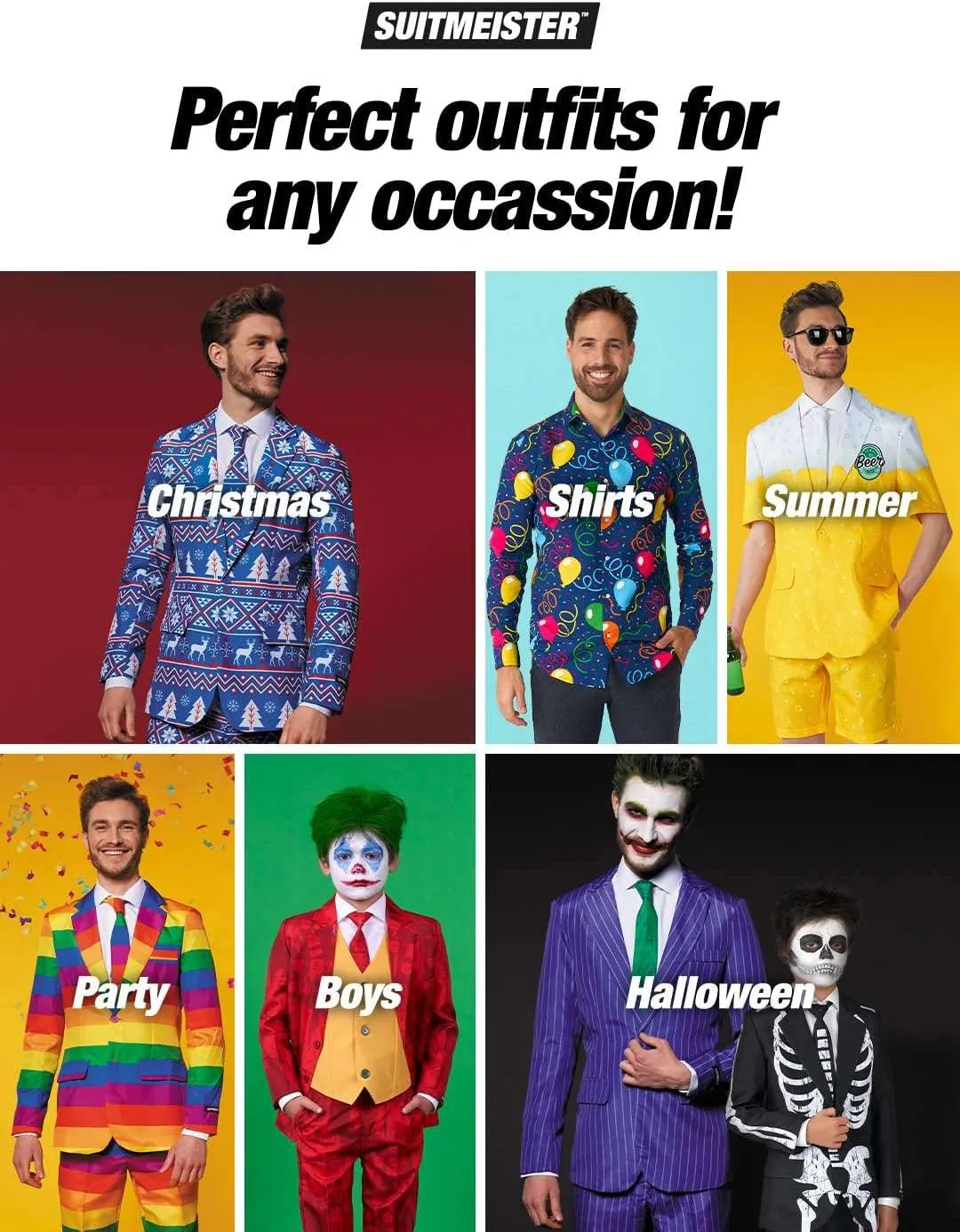 Suitmeister Men's Christmas Suit - Ugly Holiday Festive Outfit - Includes Blazer, Pants, Tie