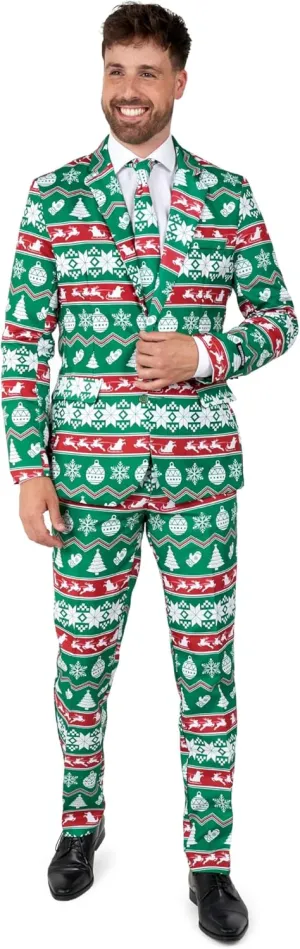 Suitmeister Men's Christmas Suit - Ugly Holiday Festive Outfit - Includes Blazer, Pants, Tie