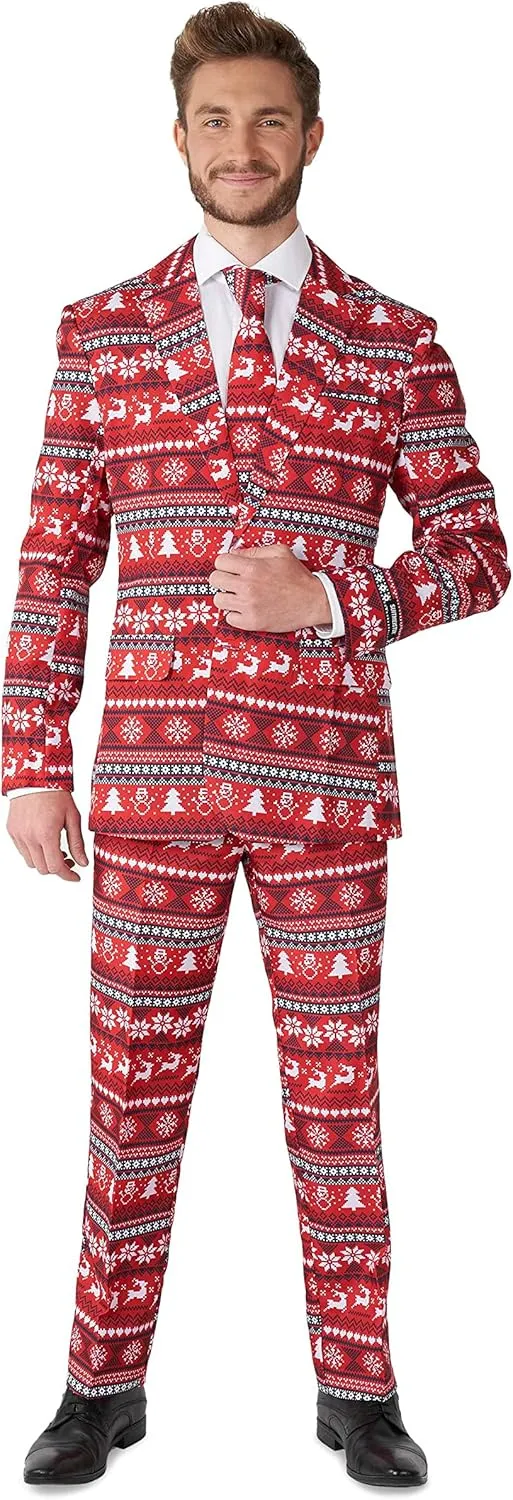 Suitmeister Men's Christmas Suit - Ugly Holiday Festive Outfit - Includes Blazer, Pants, Tie
