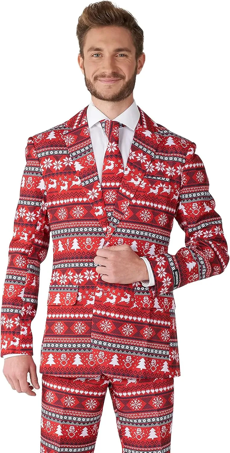 Suitmeister Men's Christmas Suit - Ugly Holiday Festive Outfit - Includes Blazer, Pants, Tie