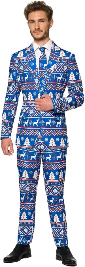 Suitmeister Men's Christmas Suit - Ugly Holiday Festive Outfit - Includes Blazer, Pants, Tie