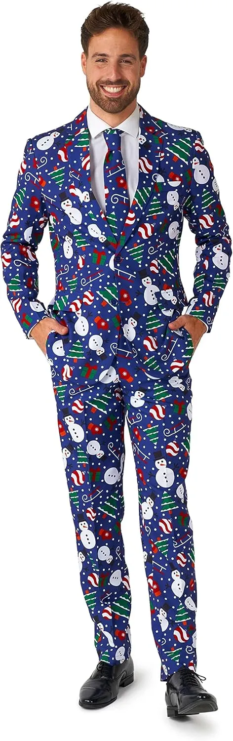 Suitmeister Men's Christmas Suit - Ugly Holiday Festive Outfit - Includes Blazer, Pants, Tie