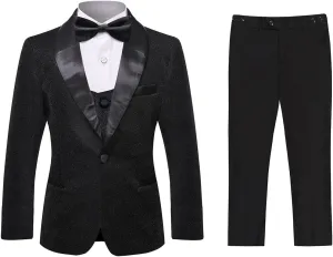 SWOTGdoby Boys Gold Tuxedo Suit Shiny Festive Dress 3 Pieces Blazer Pants Vest for Wedding
