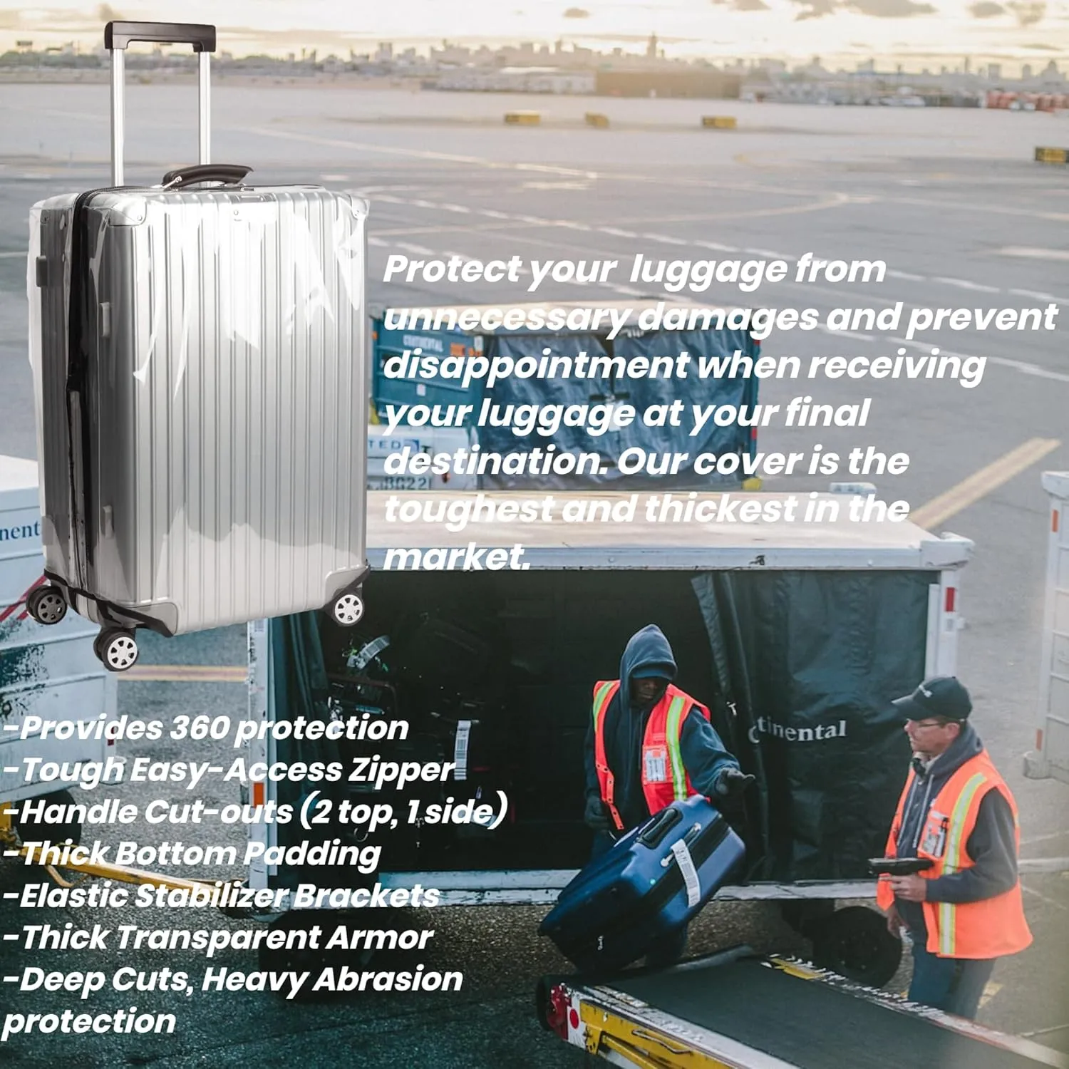 TEA&YOU Original Luggage Cover with Easy-Access Zipper Popular Transparent Waterproof And Damage Resistant (28 inches)