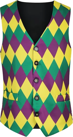 TOONRAIN Mens Suit Vest Mardi Gras Vest For Men Festive Adult Costume Waistcoat Ties Set