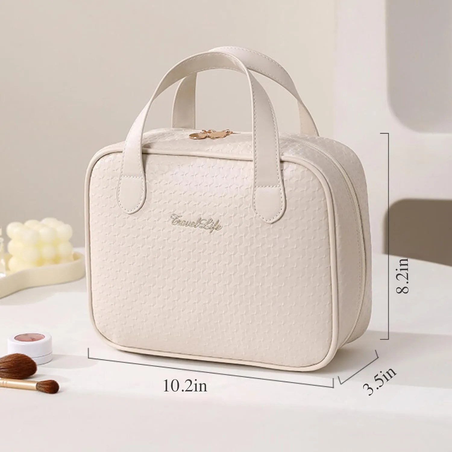 Travel Makeup Bag for Women, Large Capacity Cosmetic Bags, Organizer Portable Water-resistant Toiletry Bag (white)