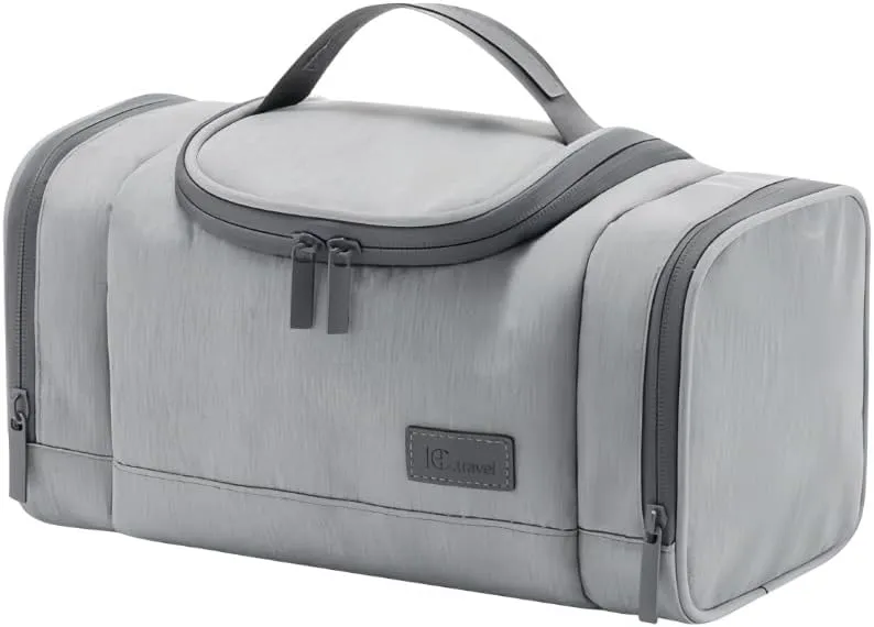 Travel Makeup Bag, Tri-Sectional Waterproof Toiletry Bag Large Capacity Cosmetic Bag Simplistic with Handles, Makeup Organizer (Grey)