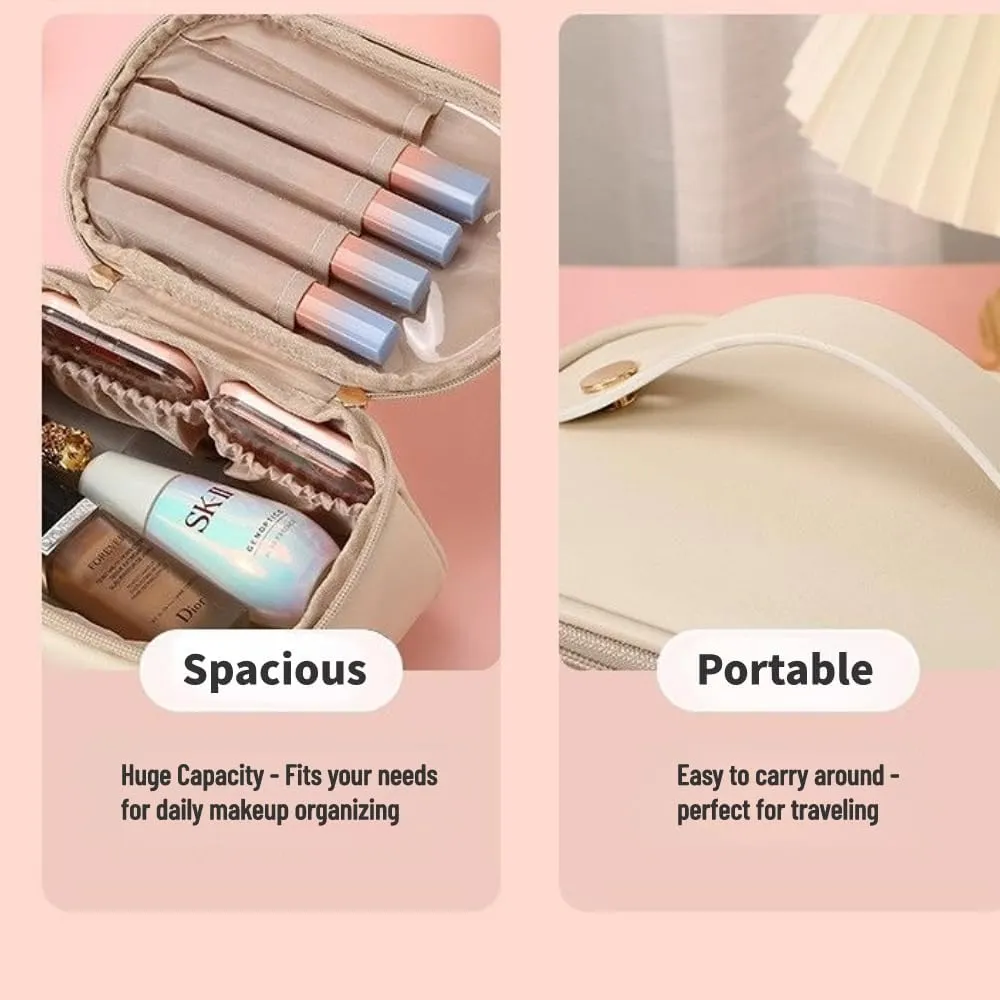 Travel Makeup Bag, Waterproof Toiletry Bag Cute Large Capacity Cosmetic Bag with Handles, Makeup Organizer Pouch (Pink)