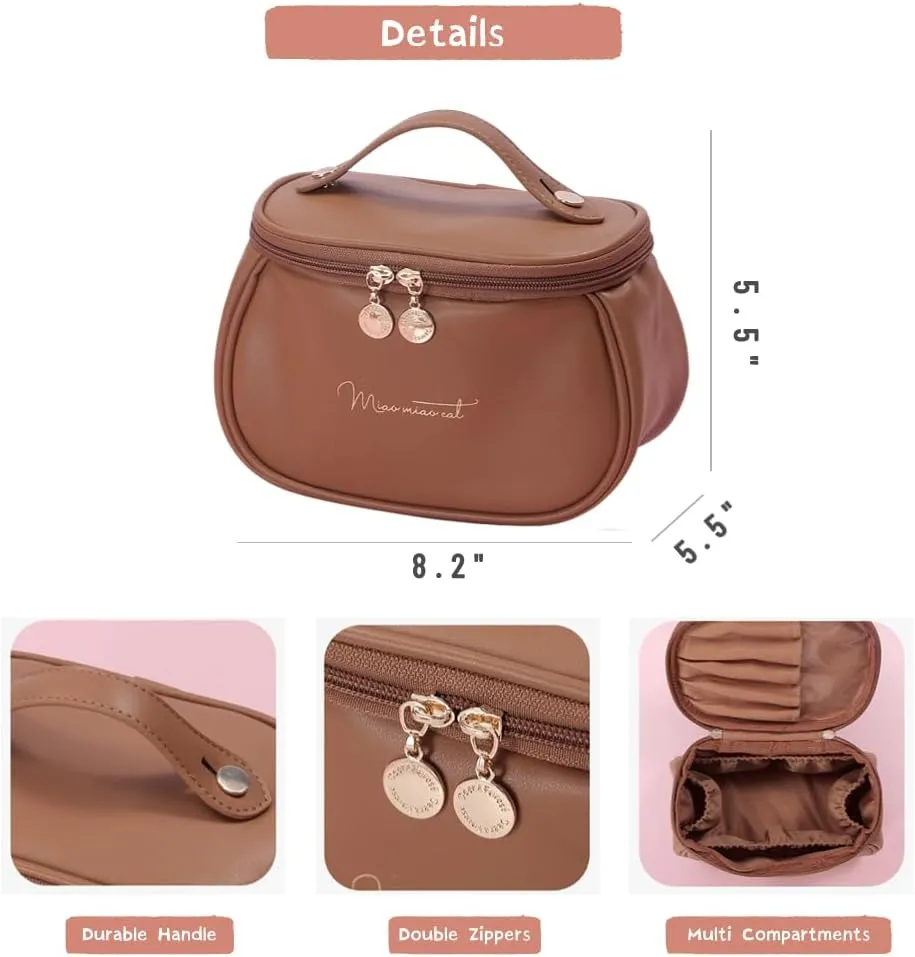 Travel Makeup Bag, Waterproof Toiletry Bag Cute Large Capacity Cosmetic Bag with Handles, Makeup Organizer Pouch (Pink)