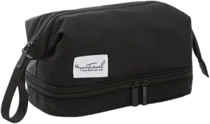 Travel Makeup Bag, Waterproof Toiletry Bag Large Capacity Cosmetic Bag with Handles Dividers, Makeup Organizer Pouch (Black)
