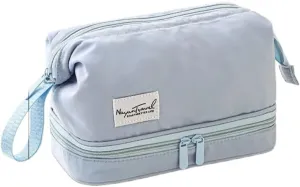 Travel Makeup Bag, Waterproof Toiletry Bag Large Capacity Cosmetic Bag with Handles Dividers, Makeup Organizer Pouch (Blue)