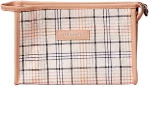 Travel Makeup Bag, Waterproof Toiletry Bag Large Capacity Cosmetic Bag with Handles Dividers, Makeup Organizer Pouch (Brown)