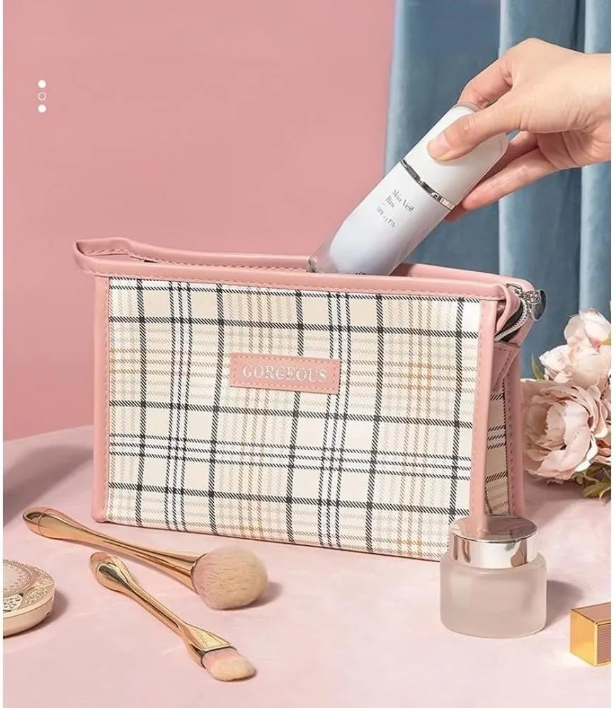 Travel Makeup Bag, Waterproof Toiletry Bag Large Capacity Cosmetic Bag with Handles Dividers, Makeup Organizer Pouch (Pink)