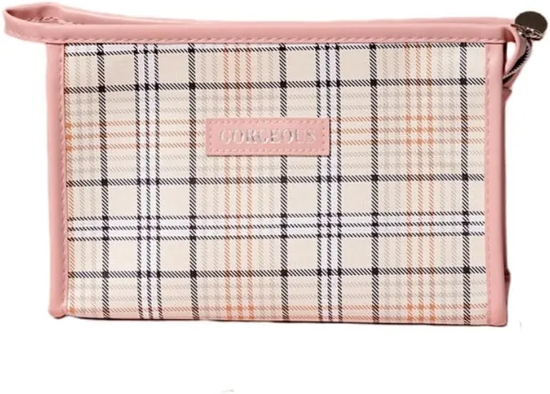 Travel Makeup Bag, Waterproof Toiletry Bag Large Capacity Cosmetic Bag with Handles Dividers, Makeup Organizer Pouch (Pink)