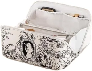 Travel Makeup Bag, Waterproof Toiletry Bag Large Capacity Cosmetic Bag with Handles Dividers, Makeup Organizer Pouch (White)