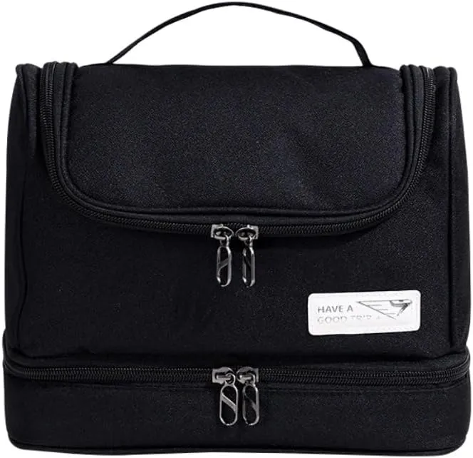Travel Makeup Bag, Waterproof Toiletry Bag Washbag Large Capacity Cosmetic Bag Simplistic with Handles, Makeup Organizer Pouch, Swimming Bag Gym Bag Mothers day gift (Black)