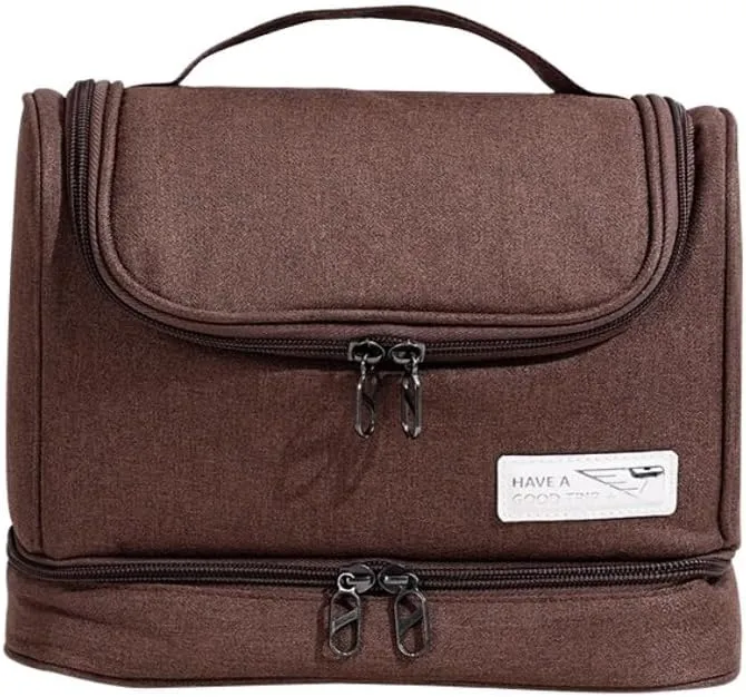Travel Makeup Bag, Waterproof Toiletry Bag Washbag Large Capacity Cosmetic Bag Simplistic with Handles, Makeup Organizer Pouch, Swimming Bag Gym Bag Mothers day gift (Brown)